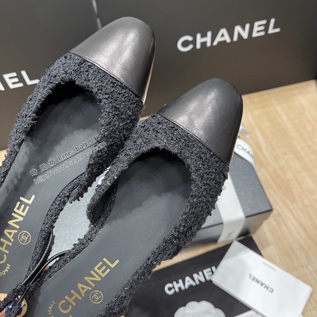Chanel專櫃經典款女士拼色涼鞋 香奈兒時尚slingback拼色涼鞋平跟鞋中跟鞋 dx2581